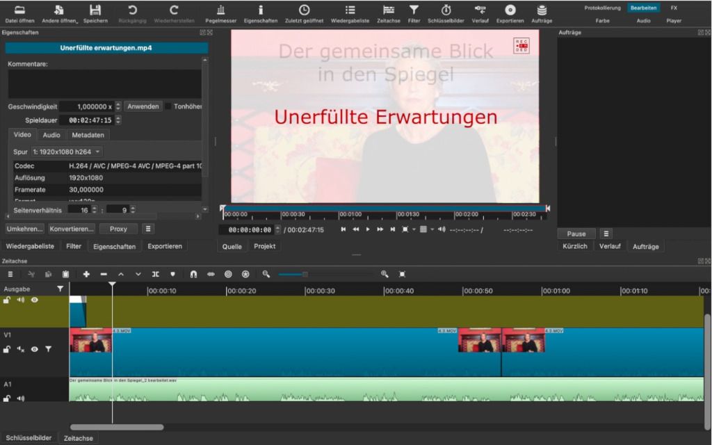 Das Bild zeigt den technischen Schnitt eines Video-Kurses am Computer als Sinnbild für die Aufgaben der Bildbearbeitung bei der Erstellung eines guten Online-Produktes