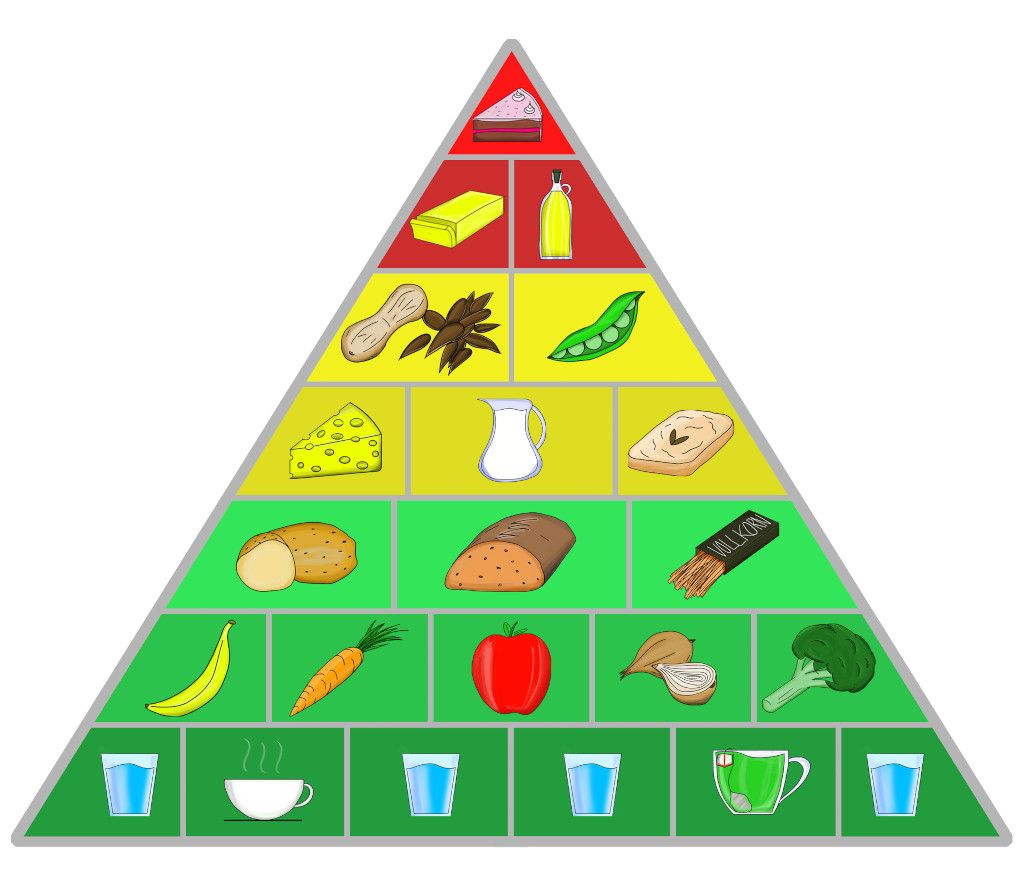 Das Bild zeigt eine Ernährungspyramide als Basis für ein einfaches Ernährungsprotokoll bei vegetarischer Ernährung